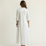 Odalys | Vestido Maxi en Algodón y Lino con Bordado Floral Tono sobre Tono