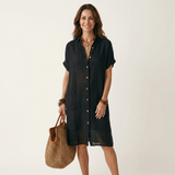 Florencia | Vestido Camisero Midi en Algodón y Lino con Puños Remangados