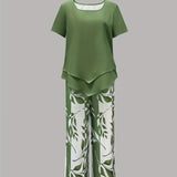 Avy™ | Conjunto Casual de Dos Piezas con Estampado de Hojas