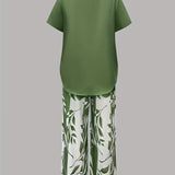 Avy™ | Conjunto Casual de Dos Piezas con Estampado de Hojas