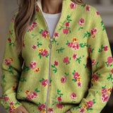 Mercedes | Cárdigan de punto verde con estampado floral