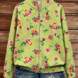 Mercedes | Cárdigan de punto verde con estampado floral